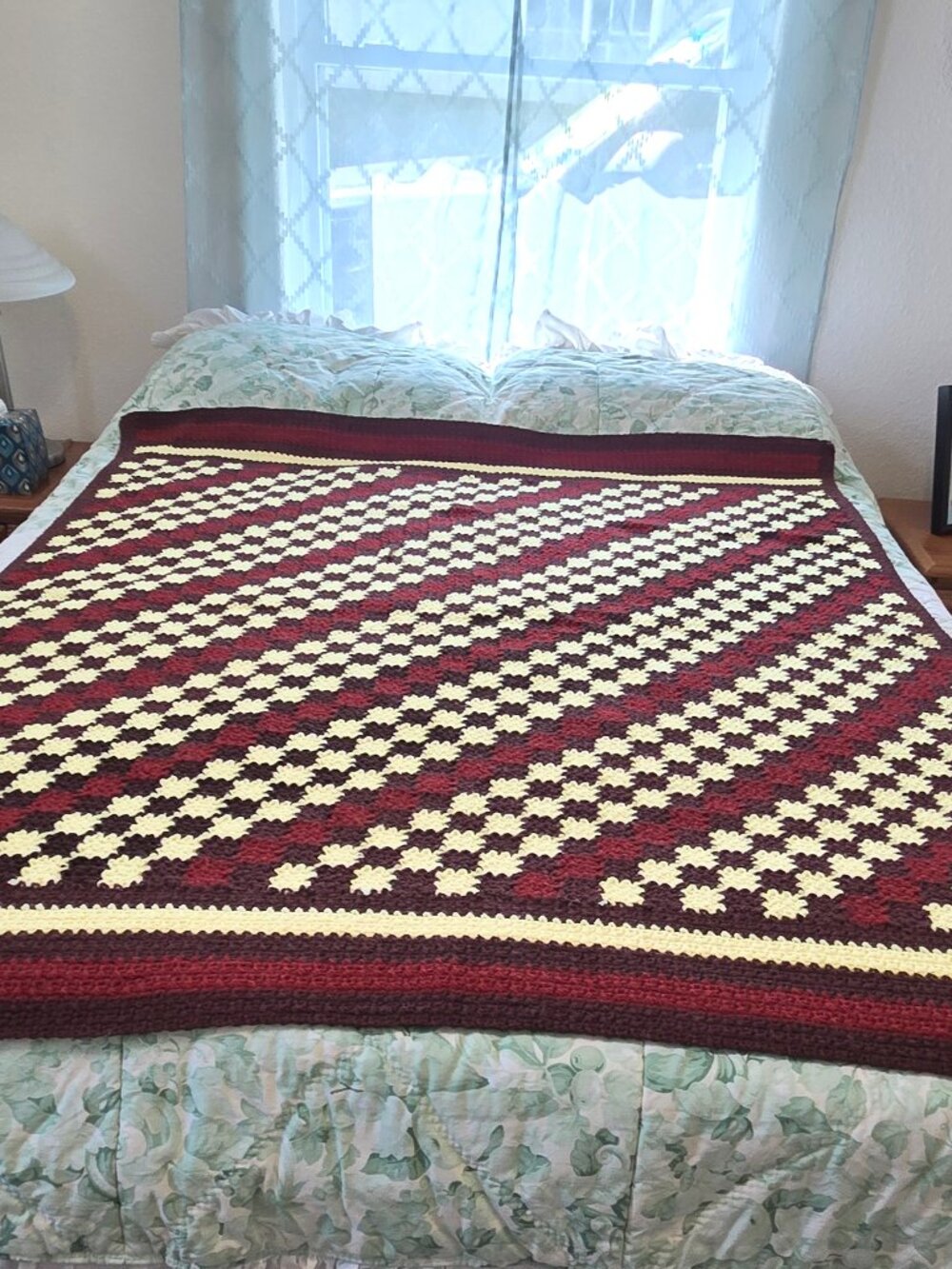 NEW Handmade Crochet Afghan Blanket Burgundy Holiday Gift